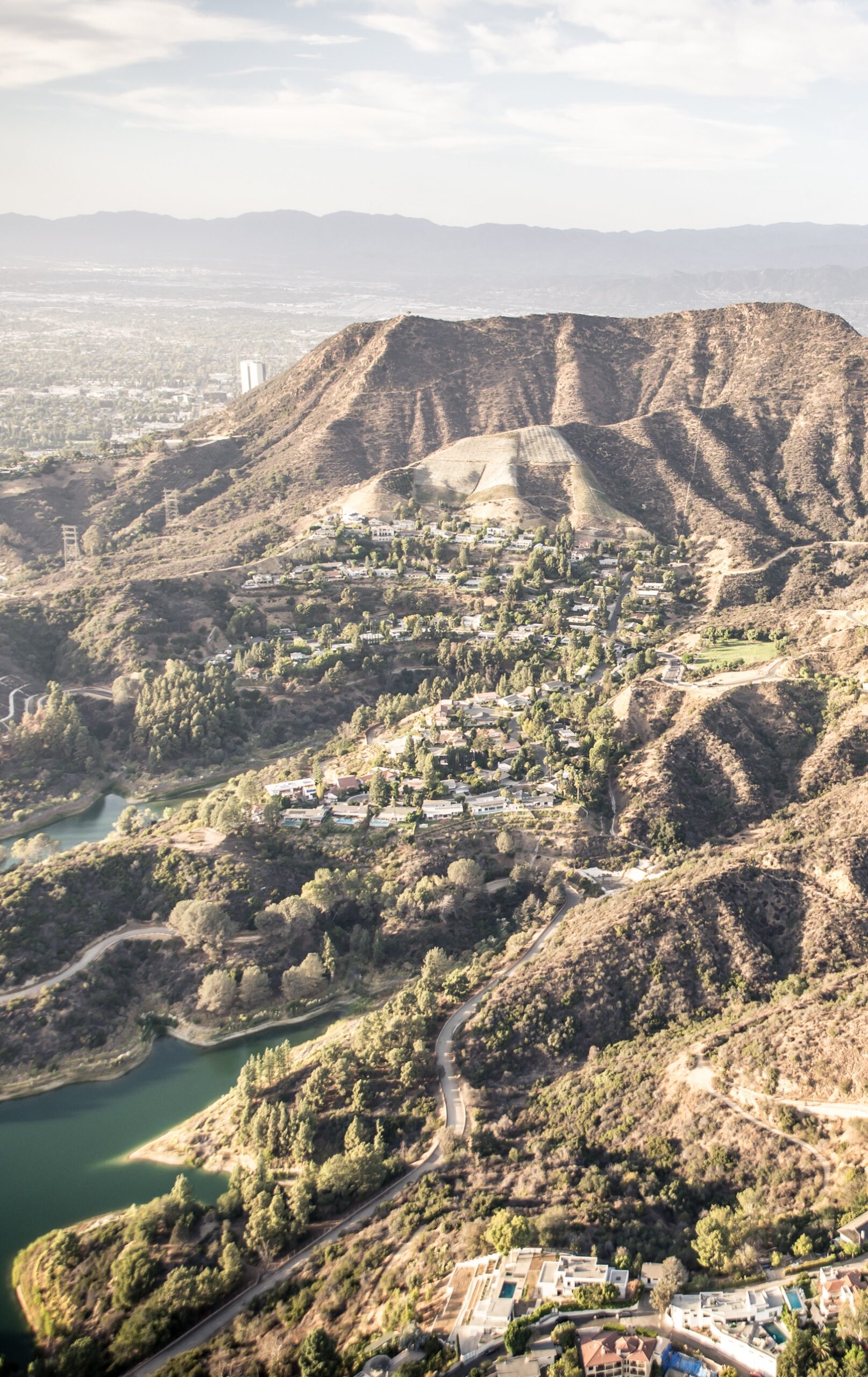 HOLLYWOOD, CA - SEPTEMBER 28, 2016: Hollywood sign and Los angeles view from helicopter.Originally created as advertisement for real estate development.